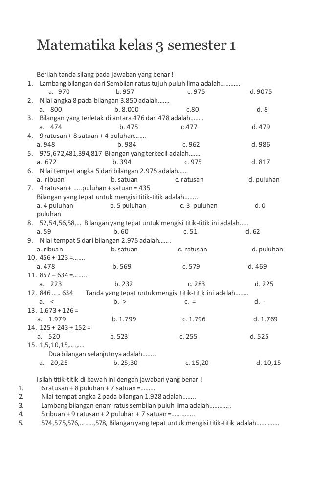 15 Rahasia Menguasai Contoh Soal Matematika Sekolah Dasar Kelas 3 Agar Nilai Memuaskan