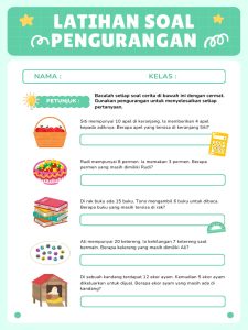 Soal Cerita Latihan Pengurangan Kelas 1 Lembar Kerja Hijau Ilustratif PDF