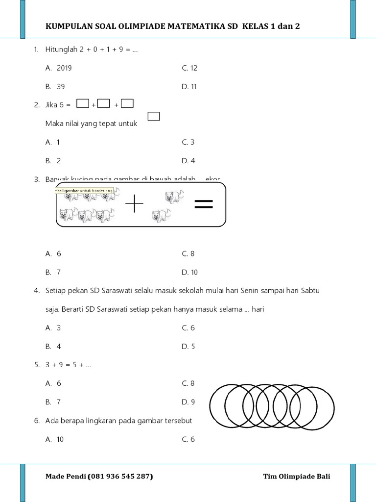 Rahasia Lolos Juara 7 Contoh Soal Olimpiade Matematika SD Kelas 1 yang Wajib Diketahui