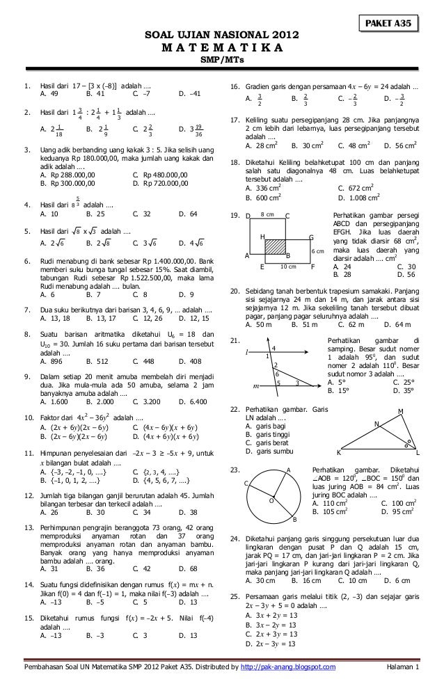 Soal Un Matematika Smp 2019 Dan Pembahasannya Dalchaebi