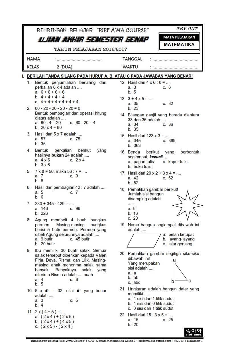 Persiapan Matang Menuju Kesuksesan Contoh Soal UKK Matematika Kelas 2