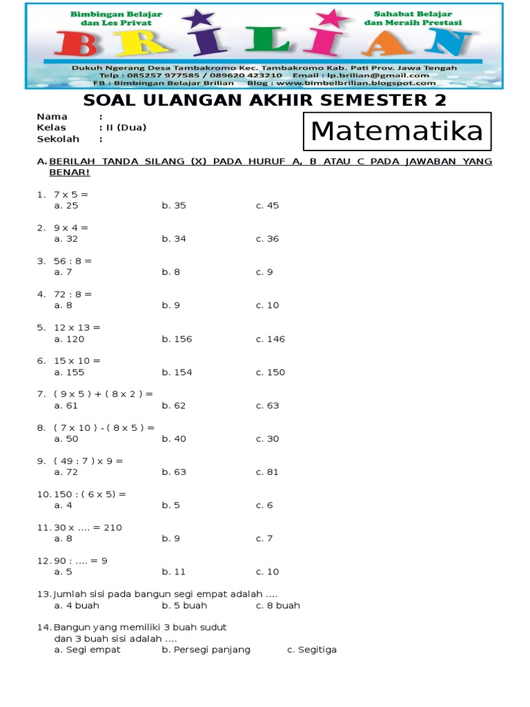 download soal pts kelas 2 semester 1