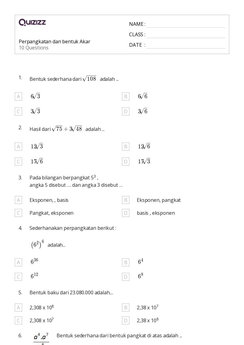 50 lembar kerja Akar untuk Kelas 8 di Quizizz Gratis Dapat Dicetak 50 lembar kerja Akar untuk Kelas 8 di Quizizz Gratis Dapat Dicetak