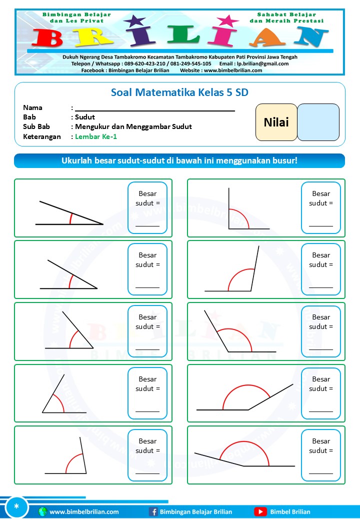 Soal Matematika Bab Mengukur dan Menggambar Sudut Kelas 5 SD Bimbel
