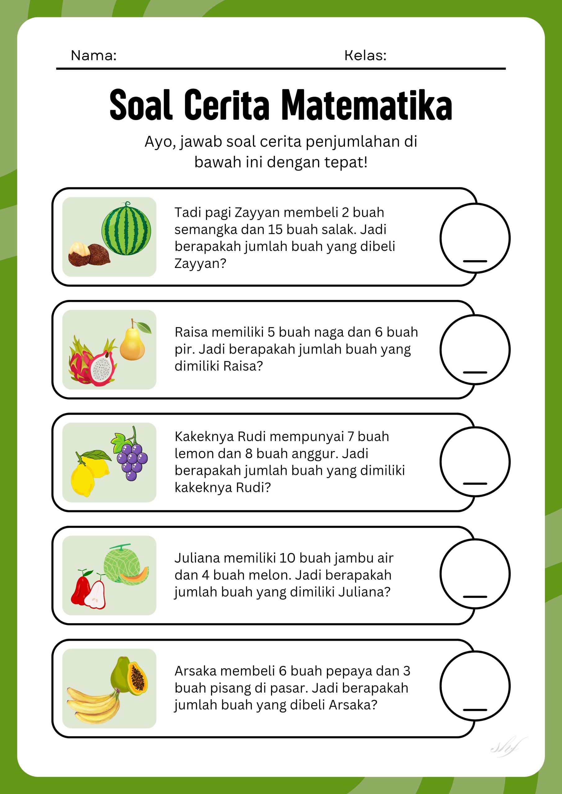 Soal cerita matematika penjumlahan Ide membaca Matematika prasekolah