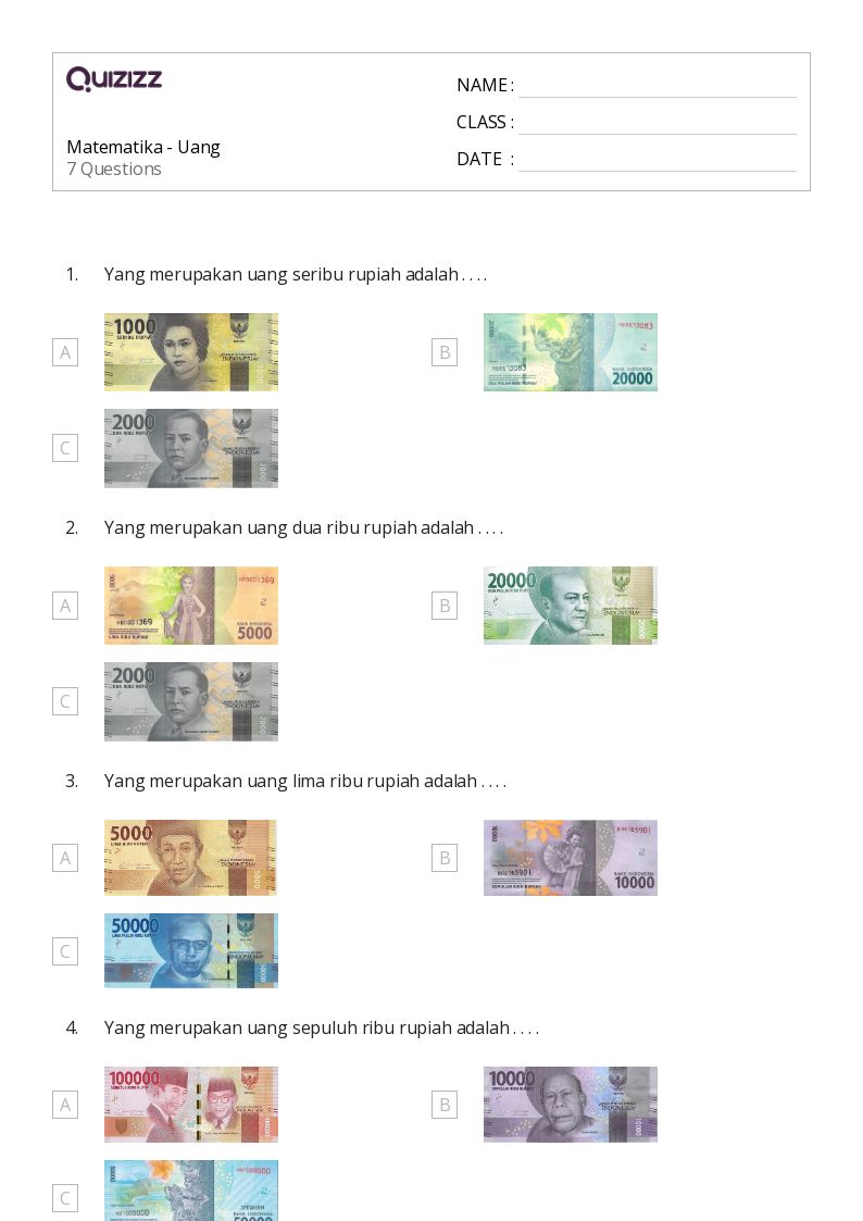 50 lembar kerja Matematika Uang untuk Kelas 6 di Quizizz Gratis 50 lembar kerja Matematika Uang untuk Kelas 6 di Quizizz Gratis