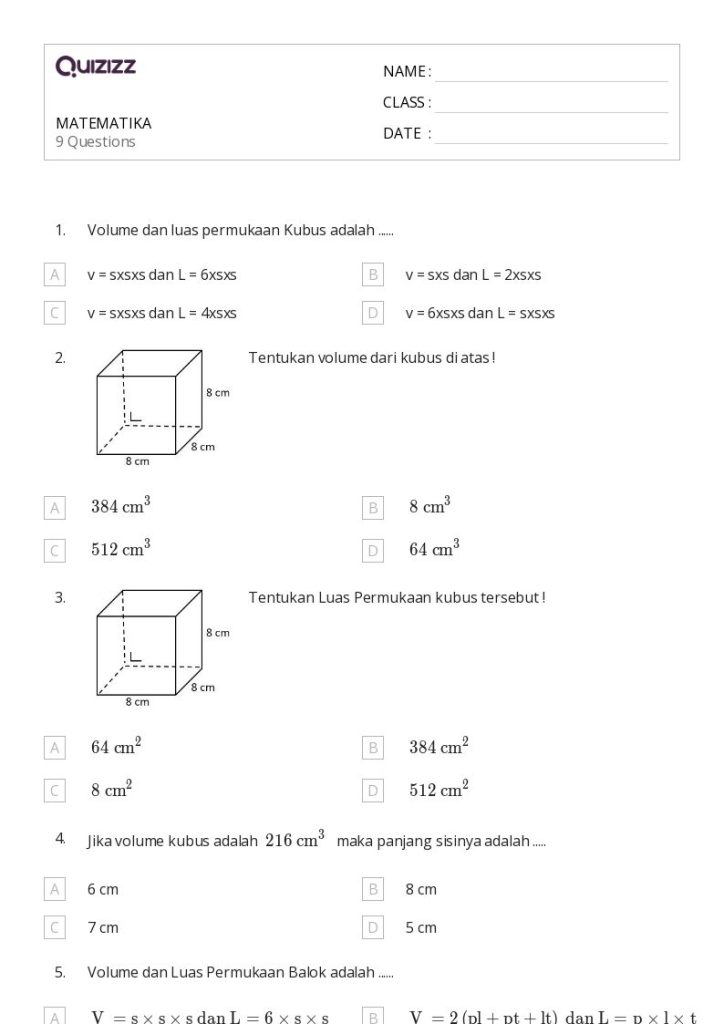 Wajib Tahu! Contoh Soal Matematika Kelas 5 3.7.2 menganalisisunsurdan volume kubus 2026