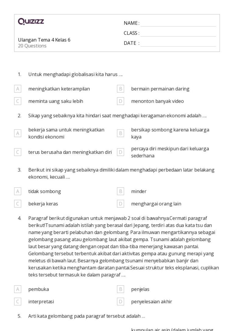 Akhirnya Terungkap Soal Ulangan Tema 4 Kelas 6 dan Kunci Jawaban Tahun 2026