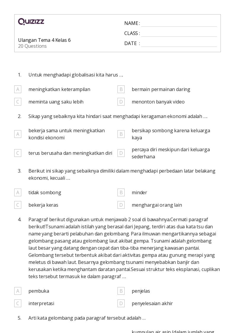 Akhirnya Terungkap Soal Ulangan Tema 4 Kelas 6 dan Kunci Jawaban Tahun 2026 Akhirnya Terungkap Soal Ulangan Tema 4 Kelas 6 dan Kunci Jawaban Tahun 2026