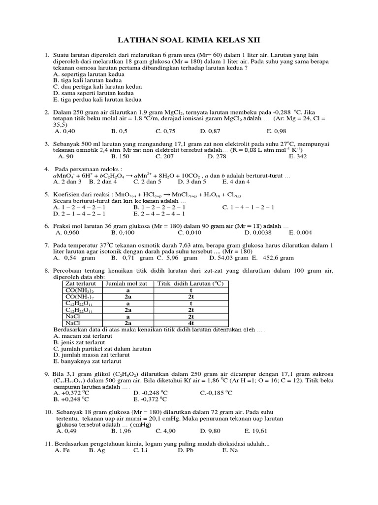 Latihan Soal Kimia Kelas 12 PDF Metode Bahan Ajar Latihan Soal Kimia Kelas 12 PDF Metode Bahan Ajar