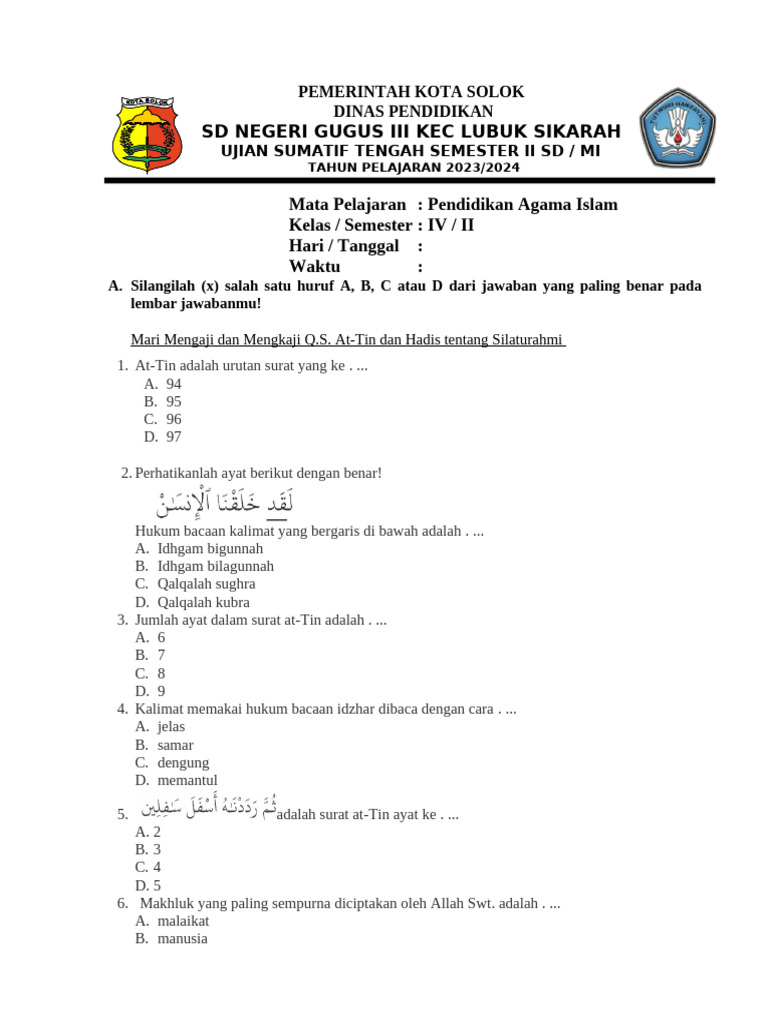 Akhirnya Terungkap! 7 Soal UTS Agama Kelas 4 Semester 2 yang Sering Muncul dan Wajib Dikuasai Siswa