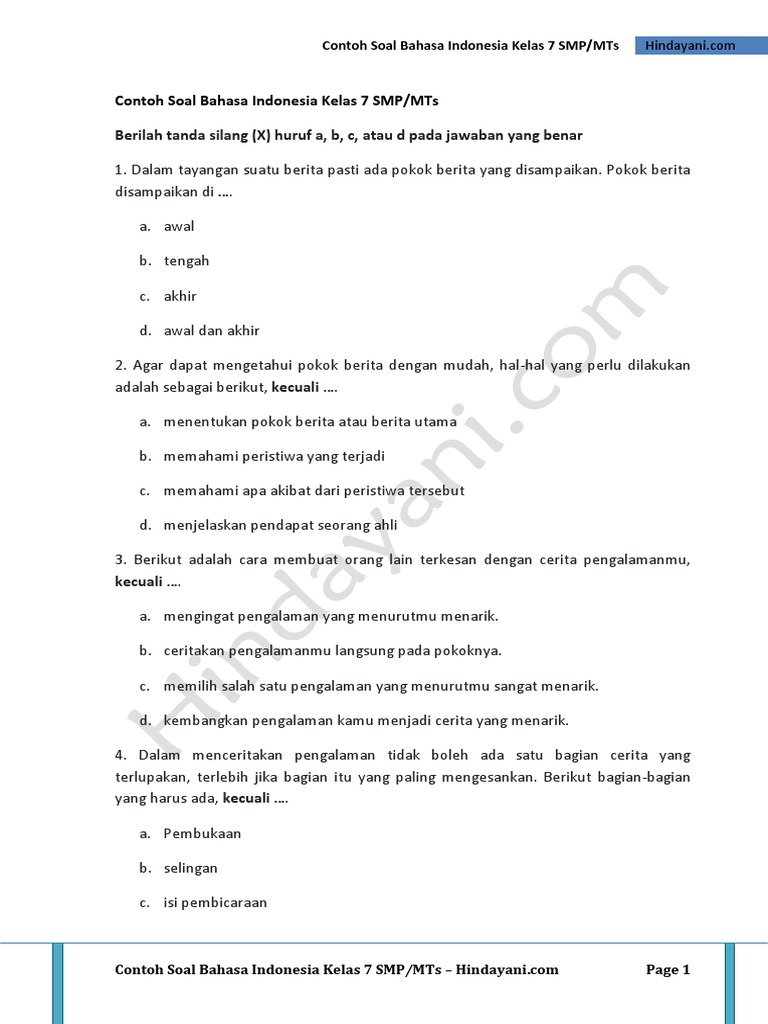 Selama Ini Salah Kaprah, Ini Contoh Soal Bahasa Indonesia Kelas 7 Semester 1 Beserta Jawabannya yang Sering Muncul