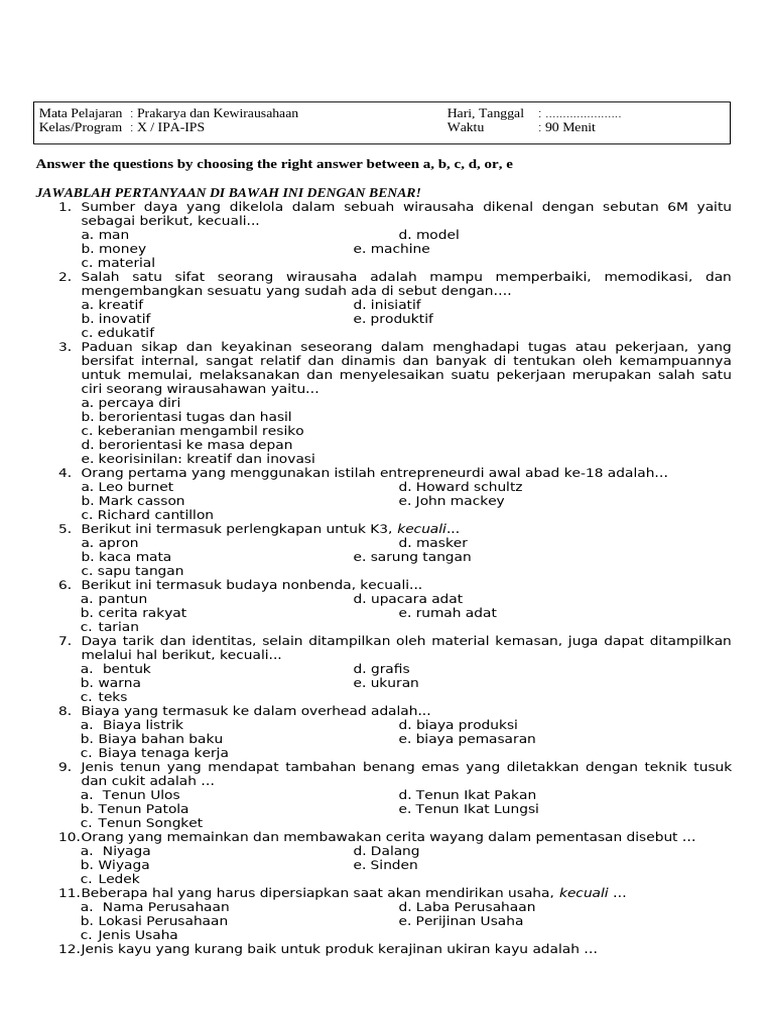 Terbukti 7 Contoh Soal Kwu Kelas 10 Semester 2 yang Bikin Nilai Naik Sebelum Ujian!
