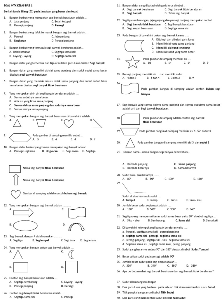 Soal MTK Segi Banyak Kelas 1 PDF