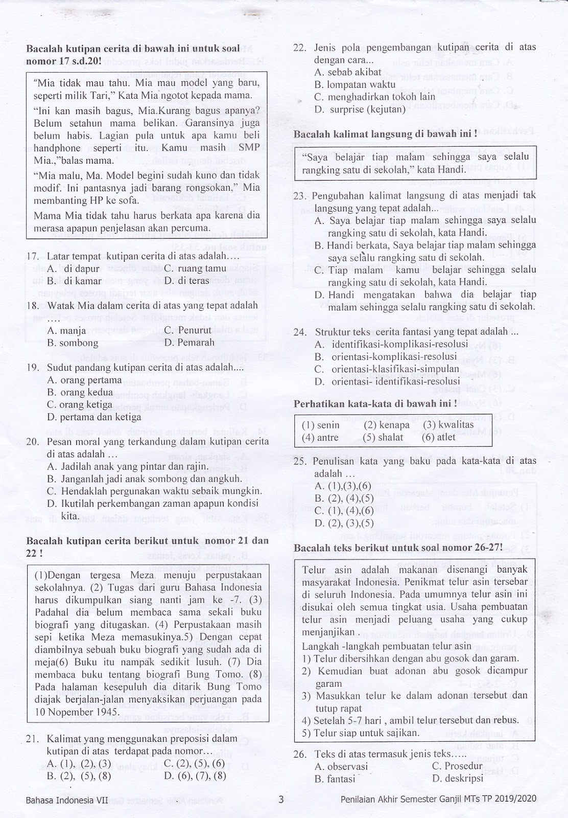 Ternyata Ini Dia 7 Contoh Soal Bahasa Indonesia Kelas 7 Semester 1 2019 yang Wajib Kamu Kuasai Sebelum Ulangan BAB 1