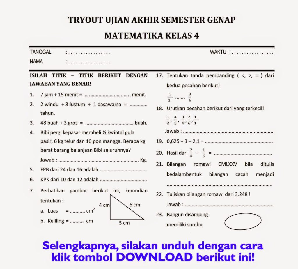 Wajib Tahu Sebelum Terlambat: Kertas Soal Ujian UKK Kelas 4 Berserta Jawaban yang Banyak Dicari