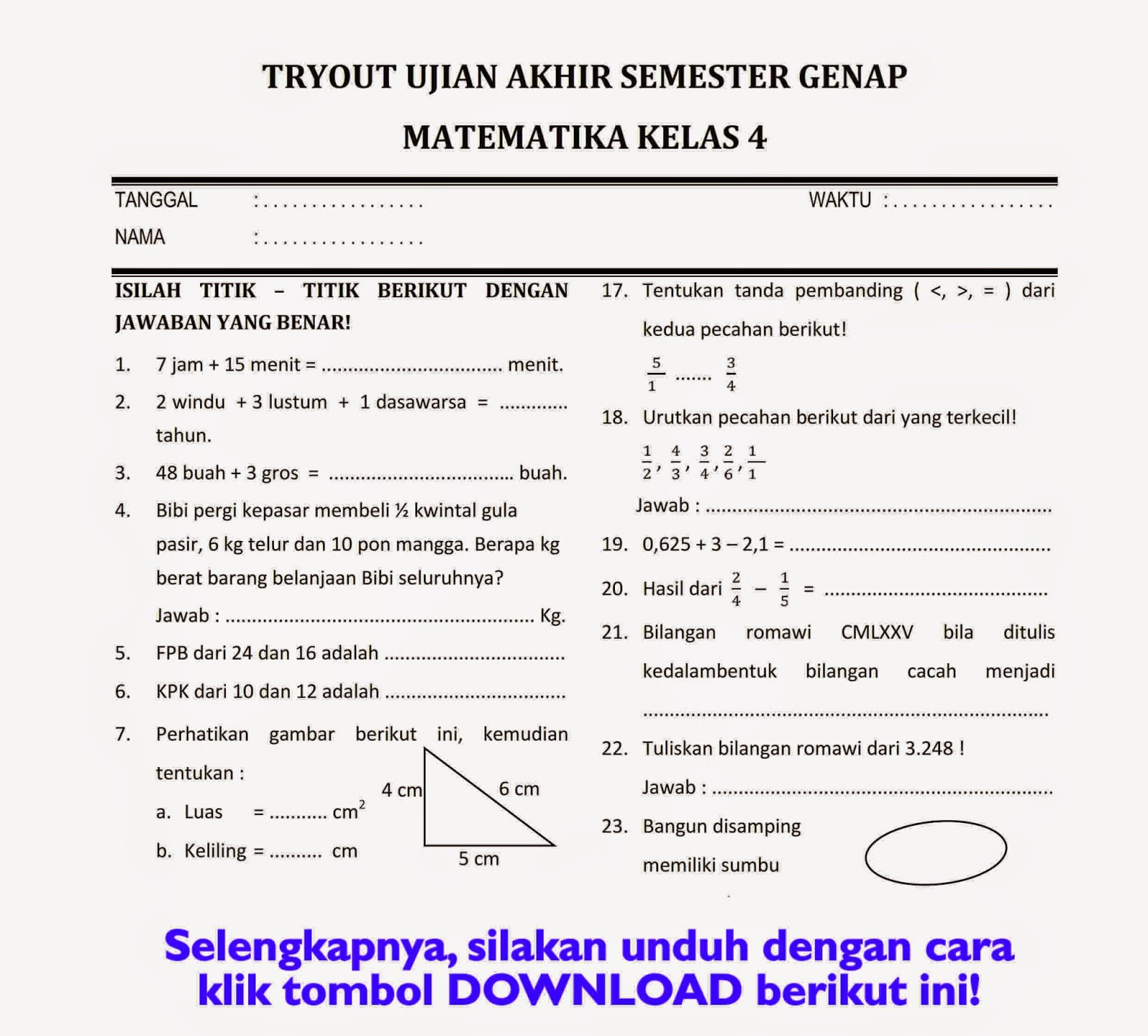 Wajib Tahu Sebelum Terlambat: Kertas Soal Ujian UKK Kelas 4 Berserta Jawaban yang Banyak Dicari