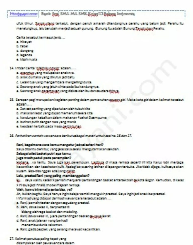 contoh soal bahasa indonesia kelas x semester 1 k13