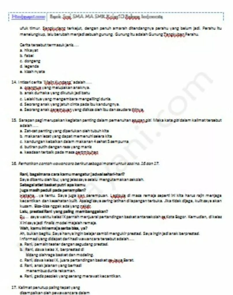 contoh soal bahasa indonesia kelas x semester 1 k13