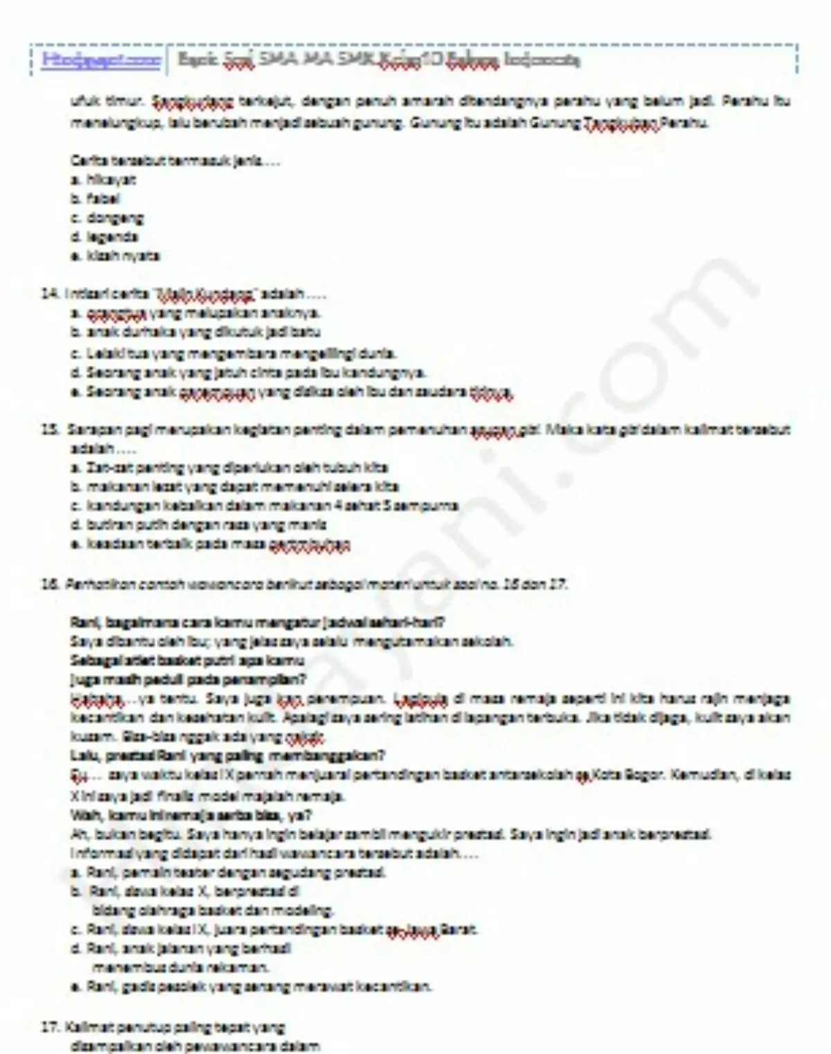 contoh soal bahasa indonesia kelas x semester 1 k13 contoh soal bahasa indonesia kelas x semester 1 k13