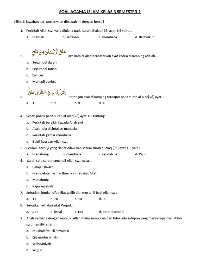 contoh soal soal agama semester 1 kelas 3 smkn contoh soal soal agama semester 1 kelas 3 smkn