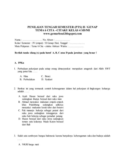 Wajib Tahu Bocoran Soal PTS Tema 6 Kelas 4 Subtema 2 Agar Nilai Kamu Melejit Tinggi Wajib Tahu Bocoran Soal PTS Tema 6 Kelas 4 Subtema 2 Agar Nilai Kamu Melejit Tinggi
